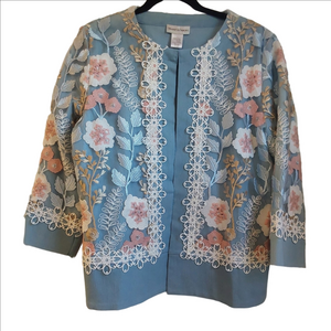 Drapers & Damons Womens Floral Long Sleeve Clasp Front Jacket Sz L